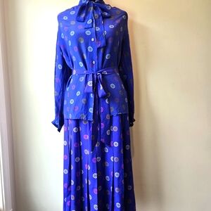 Vintage Halston III 70s Silk Secretary Blouse & Skirt Set